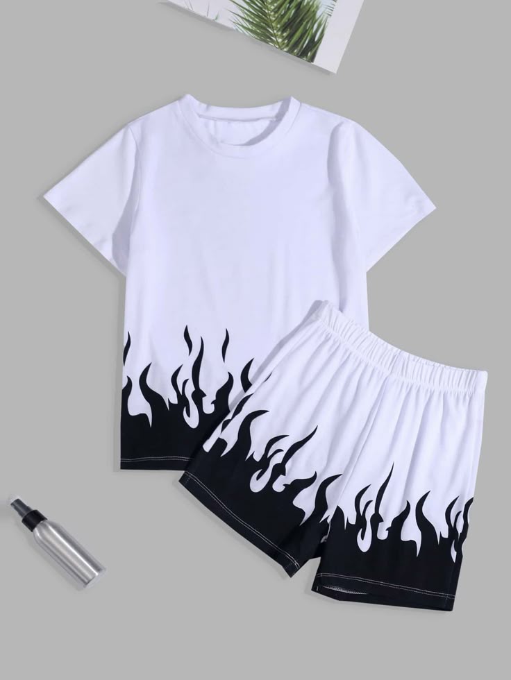 White Casual Short Sleeve Polyester Fire Slight…